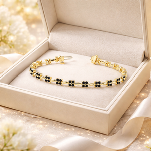 Bracelet tennis en diamant noir véritable en or jaune |   Bracelet élégant clouté pour femmes, bijoux de mariage, de fiançailles et d'anniversaire - Product Image 2