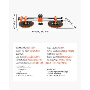 Set da 2 Sollevatori per Giunzioni Senza Cuciture con Ventose da 6 Pollici, Strumento per Giunzione di Granito, Pratica Borsa Porta Attrezzi con Sollevatore a Vuoto - Product Image 3