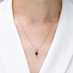14K 18K Pure <b>Gold</b> V-Bale Pear-Shaped Natural Red Ruby Solitaire <b>Pendant</b> Link Chain Necklace Custom Handmade Fine Jewelry <b>Pendant</b> - Product Image 4