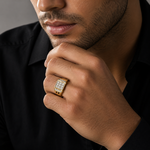 Anillo de Oro Amarillo de 14 Quilates para Hombre con Circonitas Cúbicas en Forma de Cuadrado, Micro Pavé, Piedras Laterales, Anillo de Boda, Regalo, Joyería - Product Image 5
