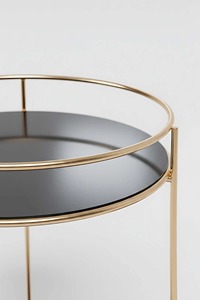 Minimalist <b>Round</b> Metal Side <b>Table</b> With Black Glass Shelves Stackable Design For Home Storage And Organization From India - Product Image 3