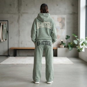 Conjunto de Sudadera Oversize y Pantalones Anchos de Felpa Verde Salvia Lavado Personalizado para Mujer, Chándal de Algodón OEM ODM - Product Image 2