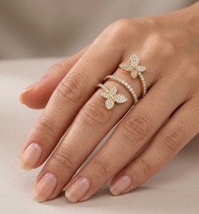 Customize 14K Solid Gold Butterfly Wrap <b>Ring</b> Lab Grown Diamond Pave Set Twin Butterfly Bypass <b>Ring</b> <b>Adjustable</b> Statement Jewelry - Product Image 2