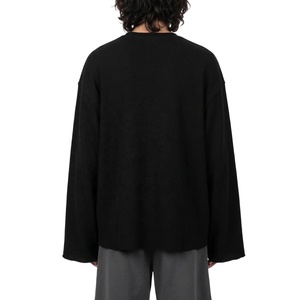 Men's Oversized Knitted <b>Long</b> <b>Sleeve</b> T-Shirt Lantern <b>Sleeve</b> O-Neck Solid <b>Black</b> Minimalist Streetwear <b>Top</b> - Product Image 3