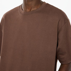 Camiseta de cuello redondo de color liso marrón chocolate, de tejido grueso, corte holgado y hombros caídos - Product Image 2