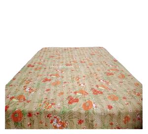 100% Cotton Vintage Floral Printed Kantha Quilt Light Weight King Size Handstitched Kantha <b>Bedcover</b> for Home Hotel Soft Organic - Product Image 1