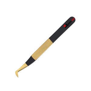 Pincettes professionnelles pour Extension de cils, pinces à épiler, avec embout en or et poignée noire, couleur personnalisée avec étiquette privée - Product Image 3