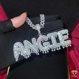 Collier personnalisé avec pendentif « Angie », serti de diamants Moissanite, chaîne cubaine Hip Hop, bijoux - Product Image 1