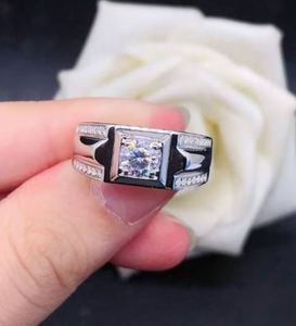 Mens Luxury Rhodium Plated Moissanite <b>Ring</b> <b>925</b> Sterling <b>Silver</b> Prong Setting Engagement Wedding Band Party D Color VVS Third - Product Image 1