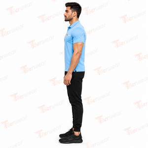 Tiiierwear Men's Light Blue Short Sleeve Polo <b>Shirt</b> Solid Color Pique Cotton Casual Breathable Front Embroidery Logo - Product Image 3