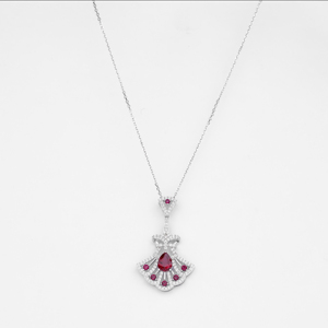 Elegant <b>Ruby</b> Teardrop Halo Jewelry Set Sterling Silver <b>Necklace</b> and Dangle Earrings Bridal Wedding Anniversary Gift for Women - Product Image 1