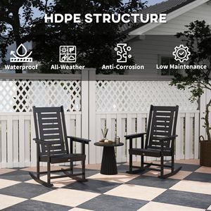 เก้าอี้โยก HDPE สำหรับลานบ้าน 2 ตัว พนักพิงสูง 28 นิ้ว และที่วางแขนกว้าง สีดำ สำหรับระเบียงและสนามหลังบ้าน - Product Image 5
