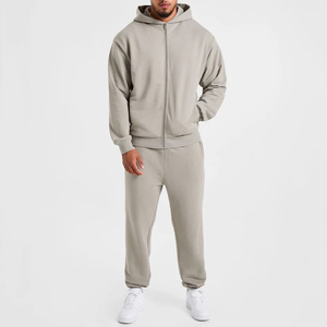 Men's Full <b>Zip</b> <b>Hooded</b> Sweatshirt Tracksuit Set Casual Solid Side Pockets Men's 2-Piece Training Track Jogger Set At Wholesale - Product Image 1