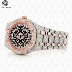 Montre de luxe Charm_Jewells en acier inoxydable, boîtier tonneau, cadran analogique, bracelet en or rose et diamants, mouvement mécanique, mode masculine - Product Image 4