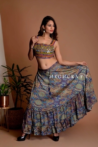 Bohemian Summer Floor Length Skirt for Women Vintage Recycled Silk Breathable & Eco friendly Long Skirt for Beach & Daily Wear - Product Image 2