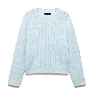 Suéter de Punto Azul Claro de Manga Larga para Mujer, Estilo Minimalista, Diseño Sólido, para Todas las Temporadas, Fabricante OEM - Product Image 6