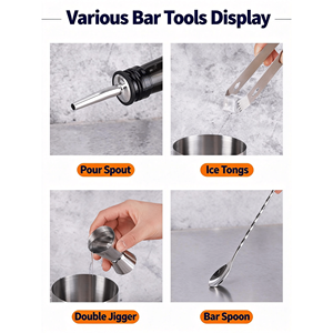 Set Professionale da Barman 12 Pezzi con Shaker Boston, Accessori per Cocktail e Drink Misti, Inclusi Supporto, Colino e Jigger - Product Image 2
