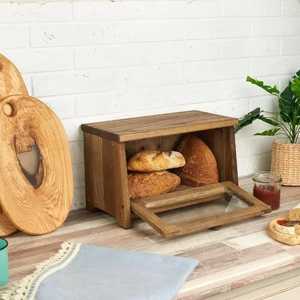 Farmhouse Wooden Bread <b>Box</b> with Glass Window <b>Drop</b> Down Door Countertop Fresh Bread Storage Container Organizer Bin - Product Image 1