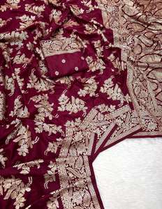 Sari en soie Khadi pure et douce RN, tissage complet, avec blouse à motif code-barres, Sari indien traditionnel pour mariage et fêtes nuptiales - Product Image 1