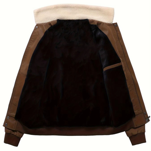 <b>Men's</b> Genuine Leather Aviator <b>Jacket</b> <b>Shearling</b> Collar Winter Bomber Zip Up <b>Jacket</b> Warm Casual Outdoor Fashion Leather <b>Jacket</b> - Product Image 2