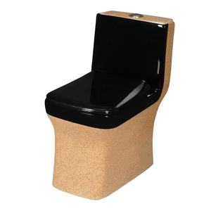 Articles sanitaires en céramique Ensemble de toilette WC design noir monobloc-Double lavage, couleurs en bois, salle de bain portable, placard à eau - Product Image 1