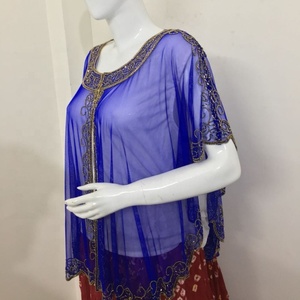 2024 Best Selling Long Party Short Elegant Casual Colorful Poncho Top Front Open Beads Sequins Plus Size <b>Women's</b> Blouses Shirts - Product Image 3