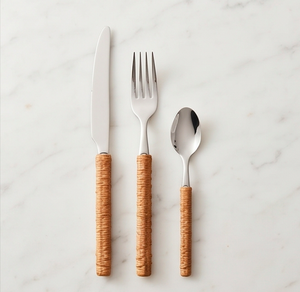 Ensemble de couverts minimalistes en acier inoxydable, couteau, fourchette, cuillère avec manches en bois, passe au lave-vaisselle, vaisselle de restauration - Product Image 1