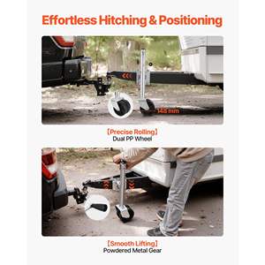 Cric de remorque pour bateau à roulettes pivotantes robustes, capacité de charge de 2000 lb, double roue en PP, poignée ergonomique, plage de levage de 15 à 27 pouces, convient aux VR et aux véhicules utilitaires - Product Image 4