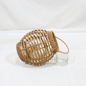 Handmade PE <b>Rattan</b> Round <b>Lantern</b> Candle Holder with Glass Insert Portable Home Decoration - Product Image 2