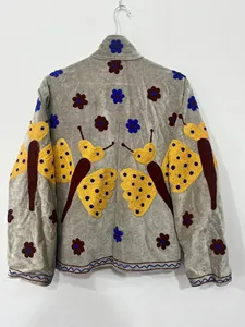 Luxury Boho <b>Velvet</b> Cotton Breathable <b>Jacket</b> for <b>Women</b> with Butterfly Embroidery Floral Pattern Stand Collar Full Sleeves Winter - Product Image 2