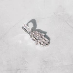 Luxury Round Moissanite Hamsa Hand Pendant Necklace 925 <b>Silver</b> Rhodium Plated Micro Pave <b>Box</b> <b>Chain</b> Unisex Everyday Wear - Product Image 4
