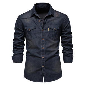 Camisas de Manga Larga Personalizadas para Hombre, Tallas Grandes, Último Diseño, Camisa de Mezclilla Lavada, Corte Regular, Camisas Casuales para Hombre - Product Image 1