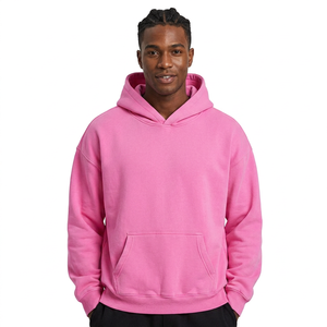 <b>Pink</b> Oversized Hooded <b>Sweatshirt</b> Unisex Solid Color Cotton Fleece Casual Pullover Autumn Streetwear Style - Product Image 1