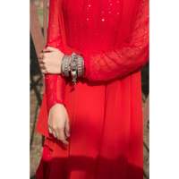 Ensemble Anarkali en Chiffon Rouge Royal à Manches Longues pour Femme, Taille XS, Ornements de Paillettes, Délai de Commande d'Échantillon de 7 Jours Non Pris en Charge