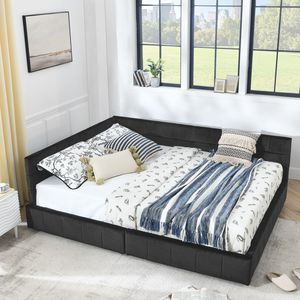 Cadre de lit capitonné Queen Size avec rangement, dossier et accoudoirs confortables, lit Queen Size rembourré avec revêtement durable - Product Image 5