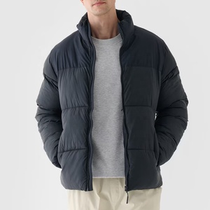 Men's Black Puffer <b>Jacket</b> Windproof Stand Collar Zipper Closure Casual Winter Coat Thick Polyester Wadding Regular Fit 2026 - Product Image 2