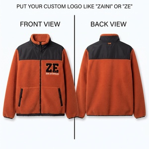 Veste en polaire premium 280 GSM, douce et chaude, design à panneaux orange et noir, logo brodé personnalisé, vêtements d'hiver - Product Image 1