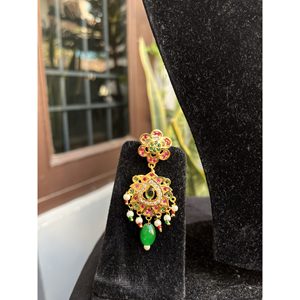 Conjunto de Collar y Pendientes Jadau en Latón Chapado en Oro con Detalles en Verde y Rosa, Estilo Indio, para Mujer, Joyería Étnica India, Calidad de Exportación - Product Image 4