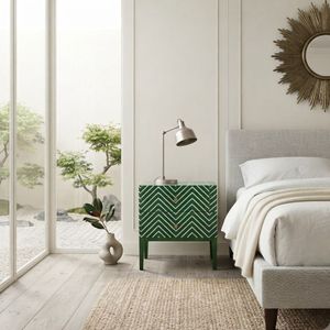 <b>Green</b> Chevron Nightstand Side <b>Table</b> <b>Bedside</b> Cabinet with Drawers Modern Bedroom Furniture - Product Image 3