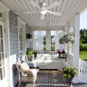 Ventilatore da soffitto moderno reversibile da 52 pollici con motore DC, 5 pale in ABS e luci LED con telecomando, bianco, per camera da letto - Product Image 6