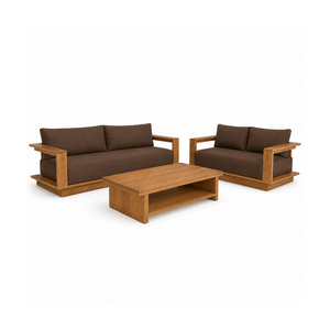 Juego de Sofá de Madera Maciza con Cojines Marrones y Mesa de Centro, Muebles Modernos para Sala de Estar, Hogar, Hotel, Cafetería, Salón - Product Image 1