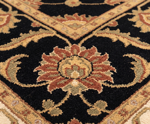 Black <b>Ivory</b> Floral Trellis Wool <b>Rug</b> Rust Gold Botanical Motif Non-Slip Eco-Friendly Hand Tufted Thick Pile Modern Luxury Living - Product Image 4