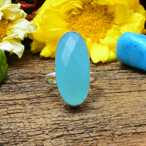 Aqua Chalcedony 925 Sterling Silver <b>Statement</b> <b>Ring</b> Handmade Boho Gemstone Jewelry with Oval Cut Perfect Party Gift for Women - Product Image 1