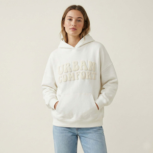 Custom <b>Drop</b> Shoulder Women Oversized Hoodie 100% Cotton Fleece Winter Lightweight Pullover Style Full Sleeves Customized Logo - Product Image 1