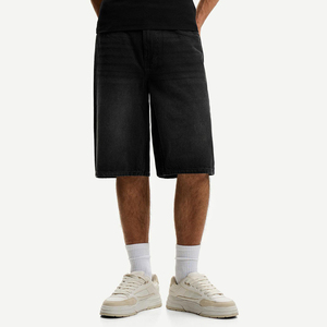 Shorts en jean pour homme, couleur unie, brodés, respirants, été, 100% coton, vintage, décontractés, coupe droite, multi-poches - Product Image 6
