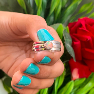 Natural Ethiopian Opal <b>Spinner</b> <b>Ring</b> 925 Sterling <b>Silver</b> Handmade Anxiety Fidget <b>Ring</b> Jewelry - Product Image 1