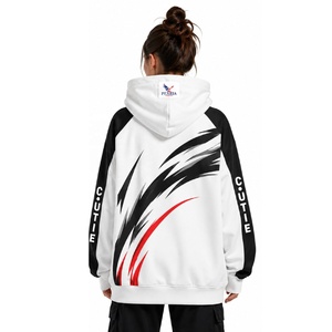PEARIA Unisex Hooded Sweatshirt <b>Raglan</b> Sleeve Sublimation Print Breathable Knitted Casual Autumn White Black Red Design - Product Image 3