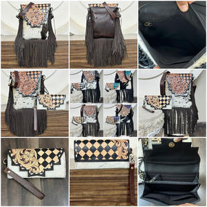 Nouveau produit : Sac bandoulière en cuir de vachette fait main avec franges et motif à carreaux, assorti à un ensemble de pochettes pour femme, sac à main élégant - Product Image 3