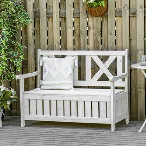 Panca da Giardino in Legno Massello a 2 Posti con Vano Portaoggetti, Design Elegante con Pannelli a Persiana per Esterni, Colore Bianco - Product Image 2
