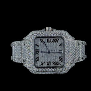 Reloj de Cuarzo con Diamantes Moissanite 2026, Superventas, Números Romanos Negros, Totalmente Cubierto de Diamantes, Estilo Hip Hop, Reloj de Moda para Hombre - Product Image 1